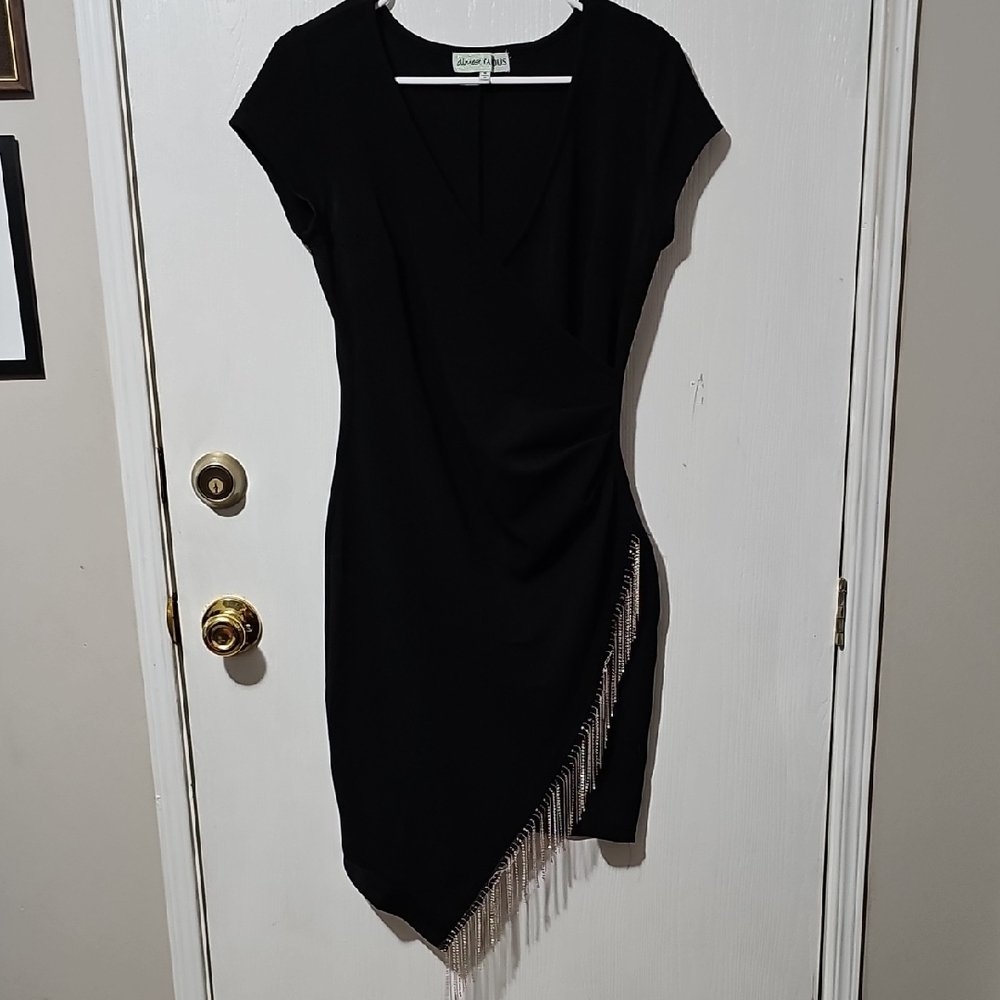Almost Famous Black Asymmetrical Dress with Silver Fringe